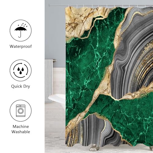 4 Pcs Marble Shower Curtain Set with Non-Slip Rugs, Toilet Lid Cover and Bath - Bild 5 von 6