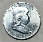 1960 Denver Mint Franklin Half Dollar-AU-90% Silver-FREE SHIPPING!