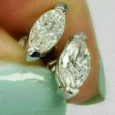 14K White Gold Plated Marquise Cut 1Ct Lab Created Diamond Women Stud Earring