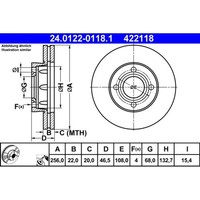 Bremsscheibe Ate 24.0122-0118.1 (2 Stk.) FüR Audi 80 B3 100 C2 C3 Avant