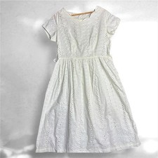 Vintage Ivory Eyelet Dress Girls 8 10 Prairie Cottagecore Lace Flower Girl
