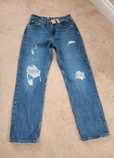 Levi  s Women  s Low Pro Straight Leg Distressed Blue Denim Jeans Size 27