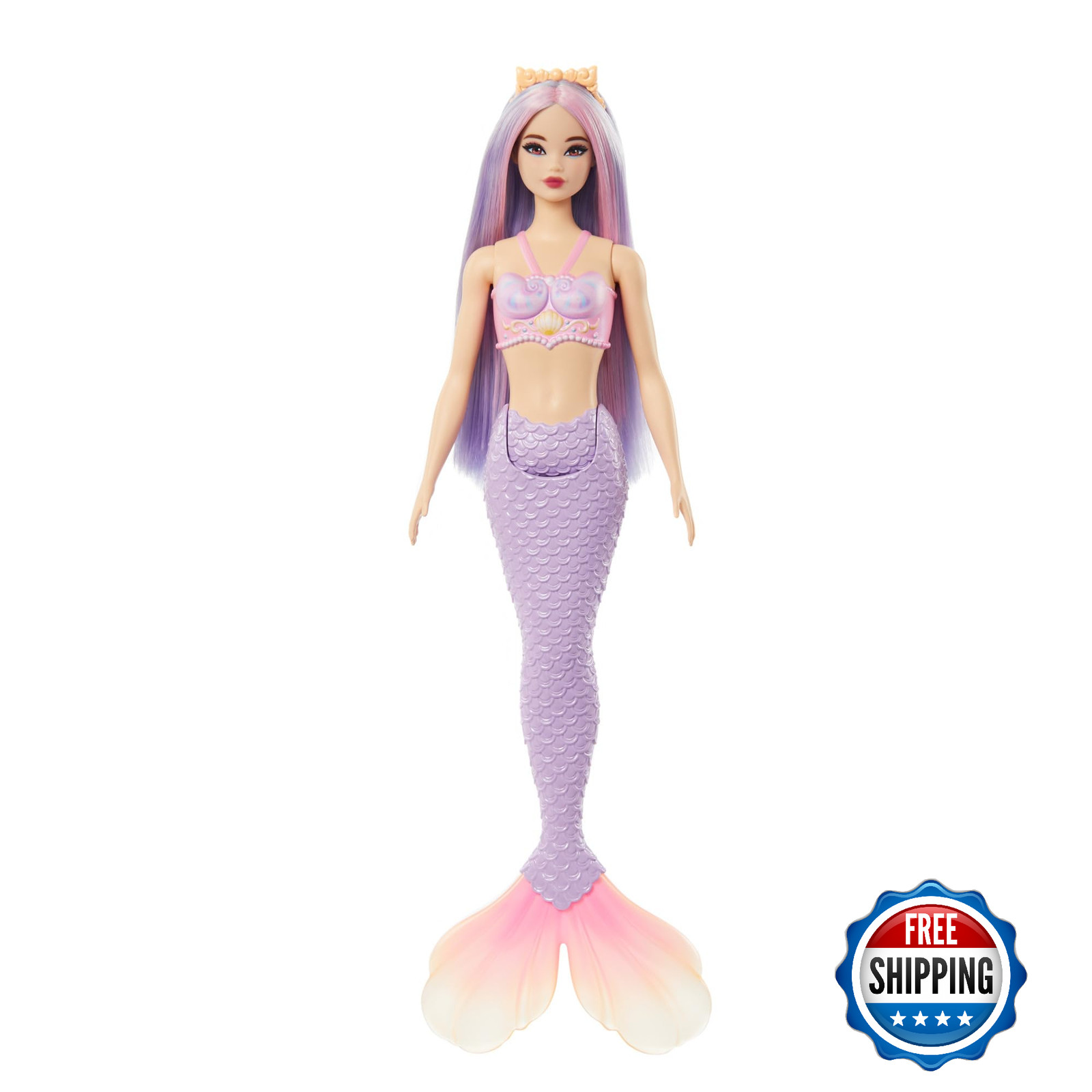Barbie Mermaid Doll Pink & Lilac Fantasy Hair, Headband, Shell Bodice, Lavender