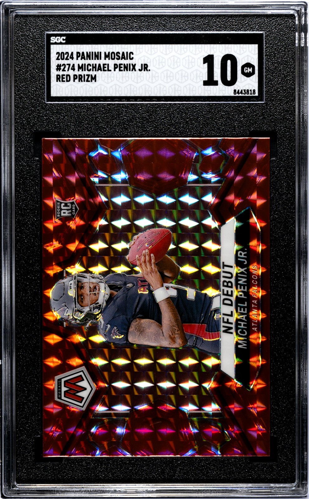 Michael Penix Jr., (RC) Red Prizm Refractor, 2024 Mosaic #274, SGC 10 GEM MINT