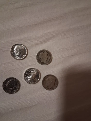 1916 d. Barber dime,1963 90% Silver Dime, 1961 Silver Dime And 2000 Damage Or...