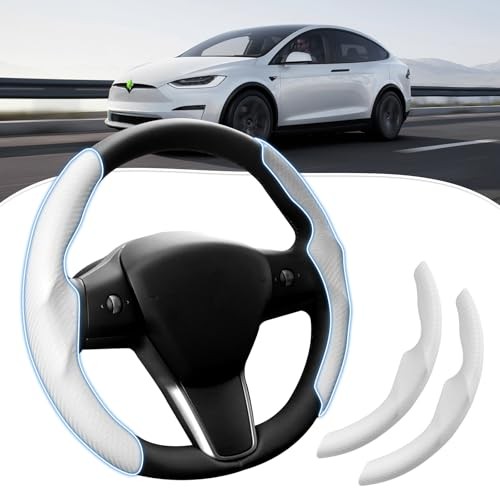 Canvcle Carbon Fibre Steering Wheel Cover for Tesla Model 3/Y 2016-2025, Anti-Sl