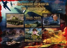 Madagaskar Kursk Battle Military Imperforated Souvenir Sheet of 3 Stamps Mint NH