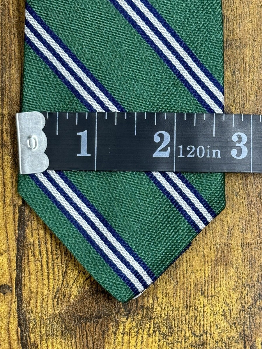 Brooks Brothers Green Tie With Blue & White Stripes 100% Silk