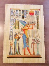 XXL Huge Signed Handmade Papyrus Egyptian King Akhenaten Art Painting..38" x 26"