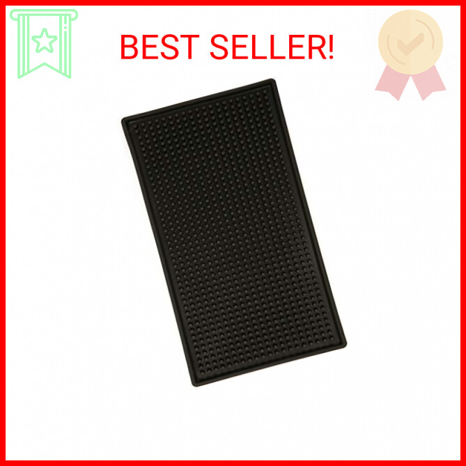 KINJOEK 6x12 Inch Heavy Rubber Bar Mat Black Drink Coasters 1 Pack