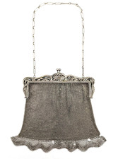 Antique Sterling Silver Chain Mail Mesh Art Nouveau Style Purse 7" Long by 6.75"