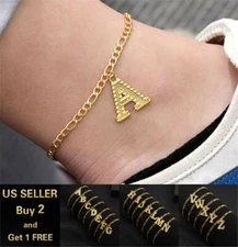 Gold Initial Letter Anklet Ankle Bracelet Adjustable Bangle Women