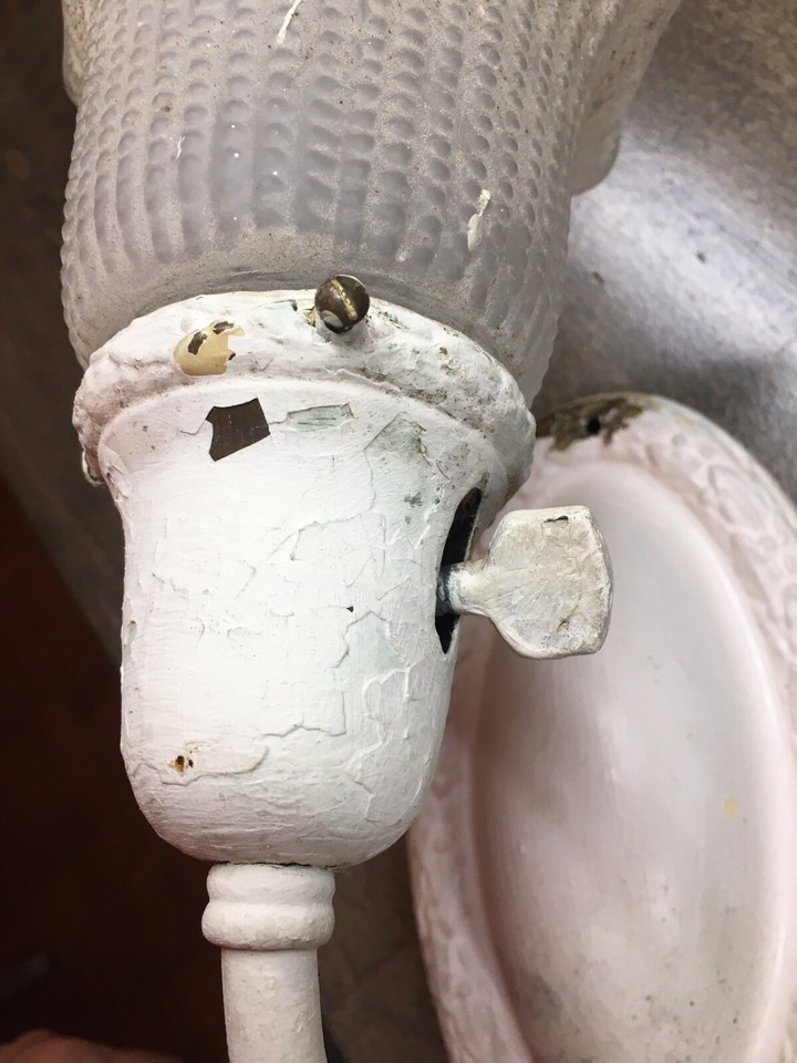 Art Deco stamped brass Electric Switched wall sconce W/ Shade Needs