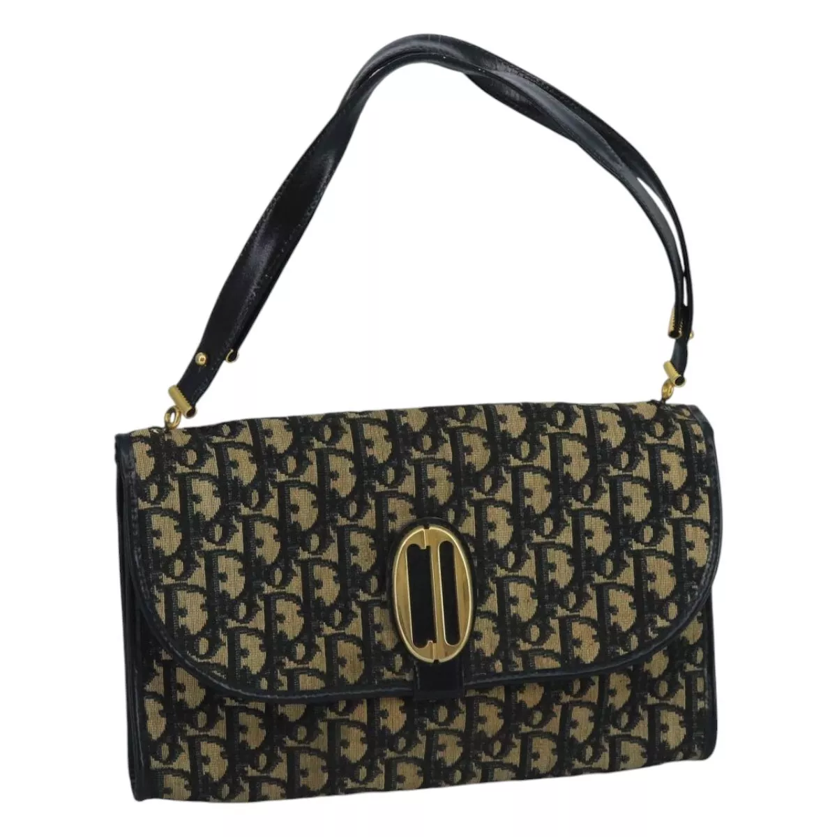Sac bandoulière Christian Dior trotteur toile marine or authentique 110661