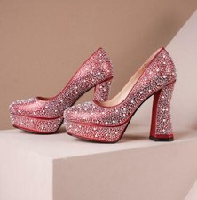 Women Fashion Rhinestone Wedding Shoes Banquet Party Dance High Heel Pump Shoes