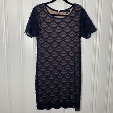 Sanctuary Dress Womens Small Blue Eyelash Zip Back Lined Scalloped Lace