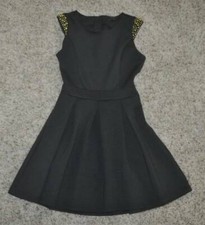 Womens Guess Skater Dress Black XS Cap Sleeve Embellished Round Neck Open Back