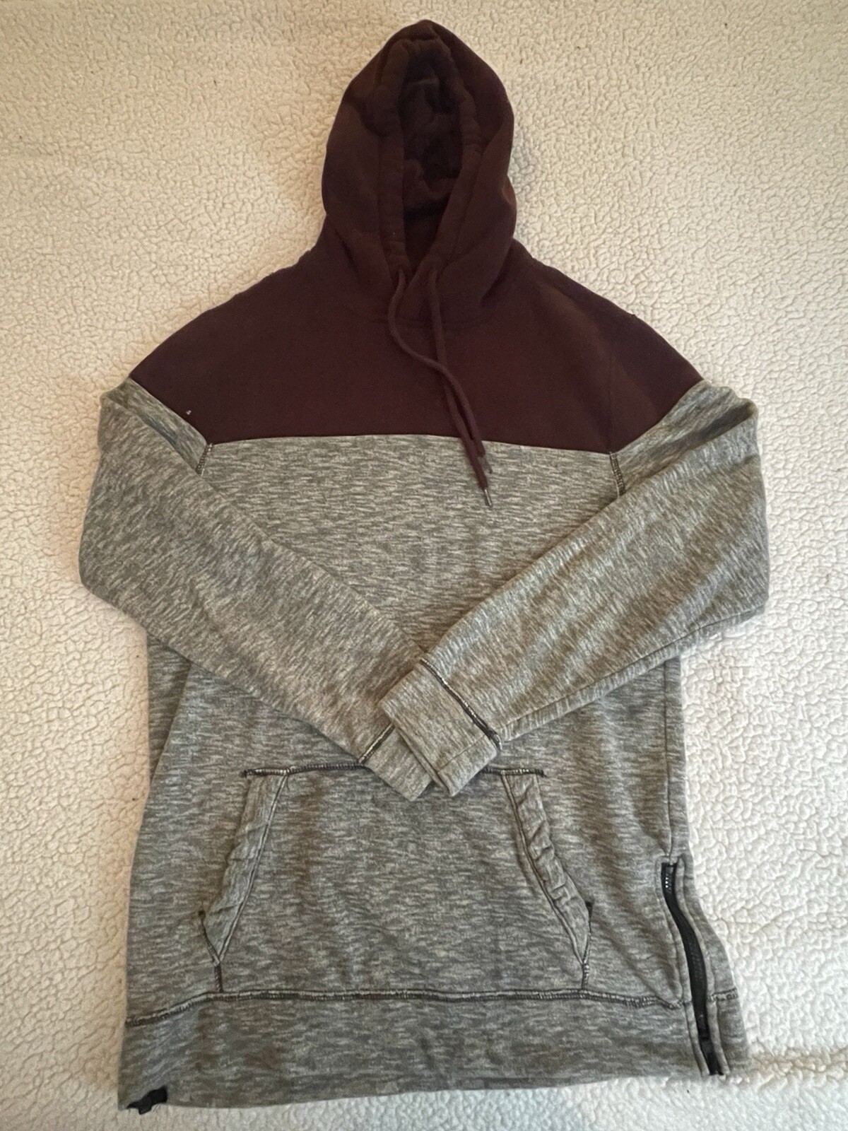 Hollister Mens Pullover Hoodie Gray And Maroon Two Tone Long Sleeve Size Medium