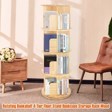 Rotating Bookshelf 360 Display 4 Tier Floor Stand Bookcase Storage Rack Wood 