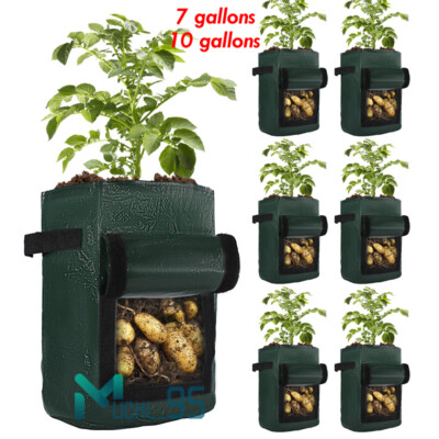 Potato Plant Grow Bags Fabric Pot Nursery Soil Bag w/ Handles Thickened Nonwoven