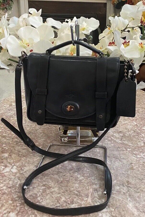 COACH BLEECKER BLACK LEATHER MINI BROOKLYN MESSENGER BAG COACH BLEECKER BLACK LEATHER MINI BROOKLYN MESSENGER BAG