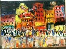 PARIS LE MOULIN ROUGE PIGALLE LA NUIT  ART TABLEAU PEINTURE JUMEAUX JEAN PIERRE