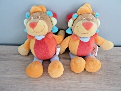 V6- LOT DOUDOU PELUCHE POUET KG BIECO LION OASIS ORANGE BLEU VERT