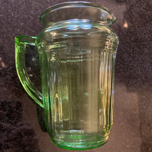 Antique Green Depression Glass Water Pitcher - Picture 1 of 7