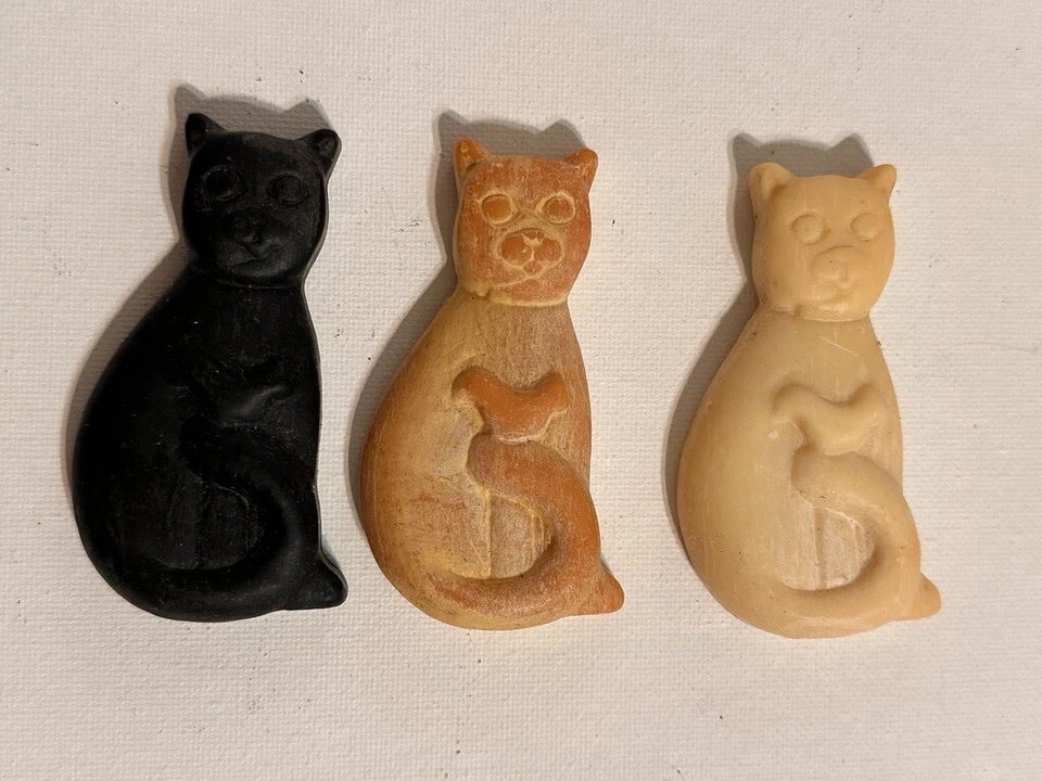 Jabón vintage en forma de gato coleccionable decoración conjunto de 3 negro, beige, naranja 3" pulgadas Foto 4 de 4