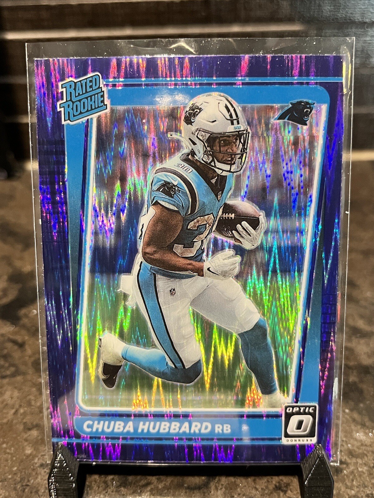 2021 Donruss Optic Chuba Hubbard Purple Shock Prizm Rated Rookie RC 225 Panthers