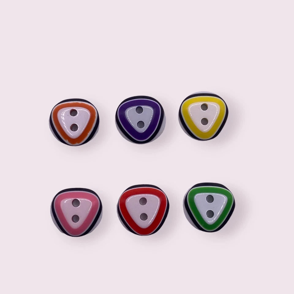 12.5mm Buttons 6 Colours Triangle Design Pattern 2 Hole Baby Cardigans Sewing - Image 2 of 4