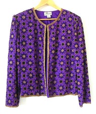 J Kara Evening Jacket 100 Silk Bead/Embroidery Purple Long Sleeve Size L