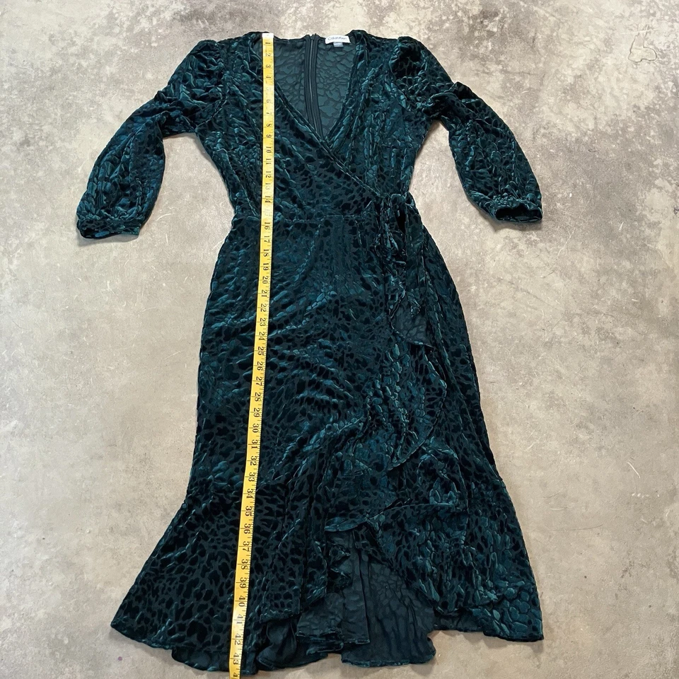 Calvin Klein Dress Womens 8 Malachite Leopard Dark Green Burn Out Velvet - Image 4 of 4