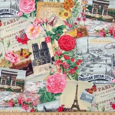 BTY By yard Spring in Paris Fabric 100 cotton Quilters Quality Effel Tower Rose