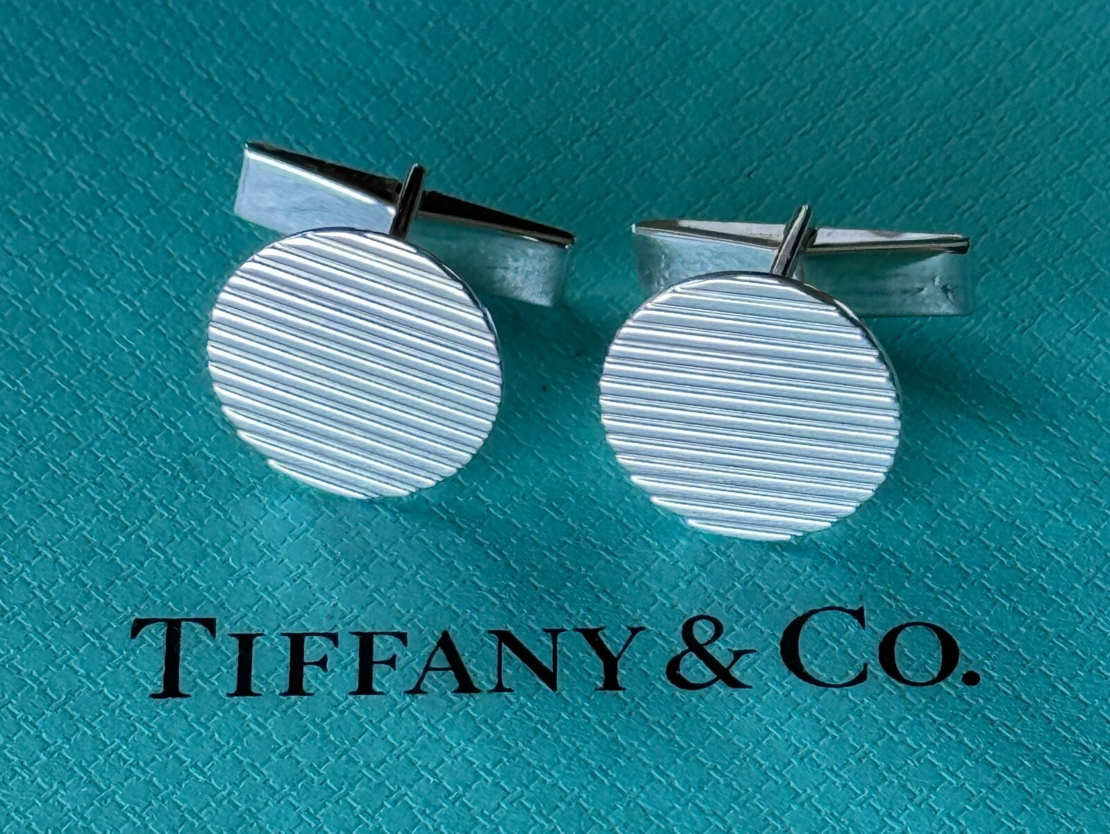 Tiffany & Co.   Cufflinks Round Ribbed  Sterling Silver 925  Vintage
