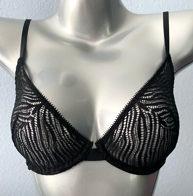 Victorias Secret New Luxe Black Zebra Lace Sexy Unlined Demi Bra 36
