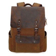 Modoker Waxed Canvas Backpack, Leather Rucksack Knapsack for Men Woman Vintag...