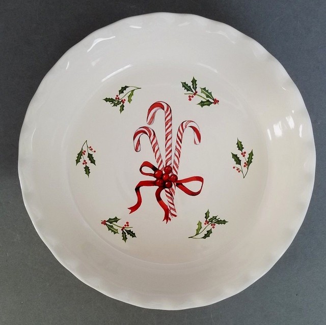 Nantucket Pottery Christmas/Holiday 10" Pie Plate Candy Canes Holly