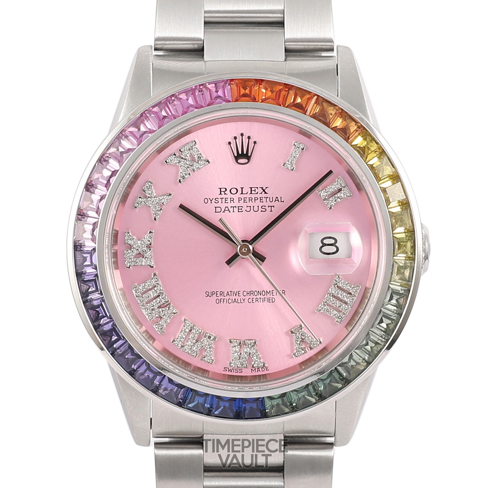 ROLEX DATEJUST STEEL PINK ROMAN RAINBOW