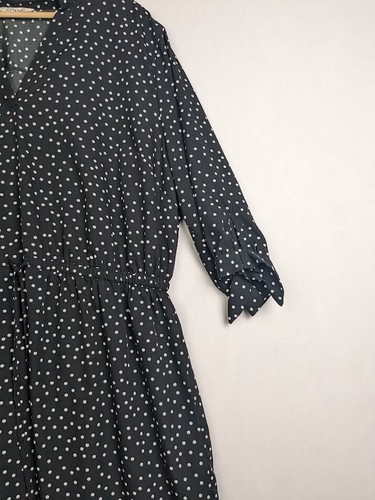 Vestido negro a lunares Blush para mujer talla 2X cuello en V mangas 3/4 lazo en la cintura. - Imagen 6 de 10