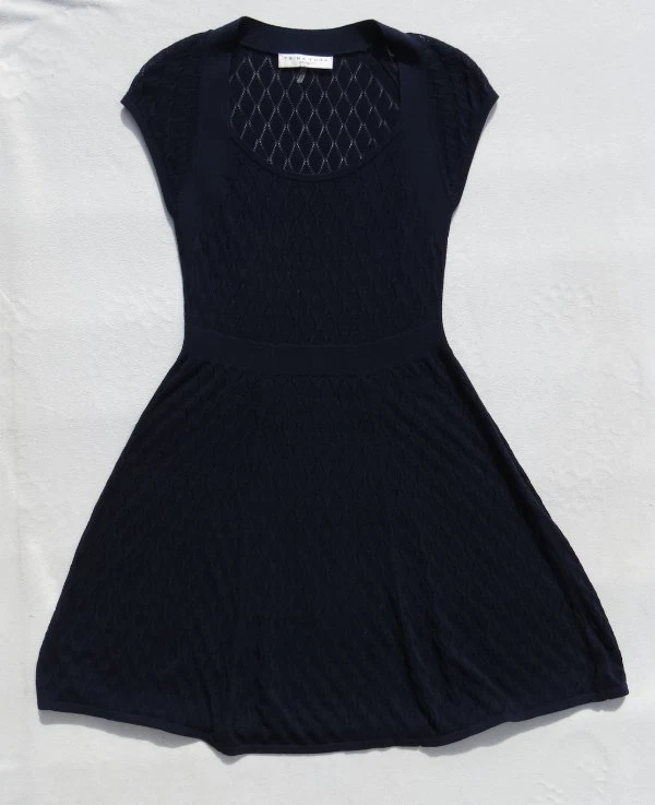 TRINA TURK Azul Marino Pointelle Suéter Tejido Algodón Modal Gorra Slv ELSA Vestido Talla M Foto 4 de 4