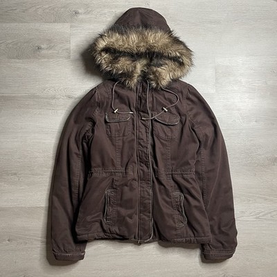 Vintage Y2K Abercrombie & Fitch Parka Jacket Faux Fur Hooded Lined Womens Size L