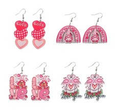 4 Pairs Gnome Earrings for Women Love Heart Flamingo Drop Medium, Pink