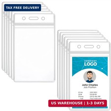 10Pcs ID Card Name Badge Holder Clear Vertical Waterproof Plastic Name Tag Badge