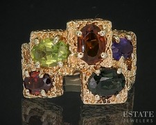 Retro 14k Yellow Gold Natural Multi Gem Ladies Band Ring 11.8g i20084