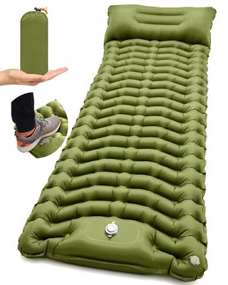 Camping Sleeping Pad, Inflatable Camping Mattress Pad with Built-in Pillow & ...