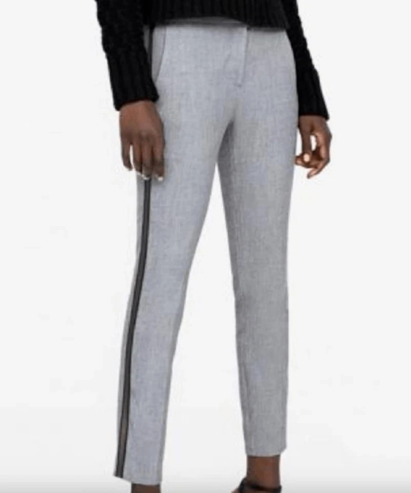 ZARA Granite Gray REFLECTIVE SIDE STRIPE Slim Cut Career Pants a84 Size: L NWOT