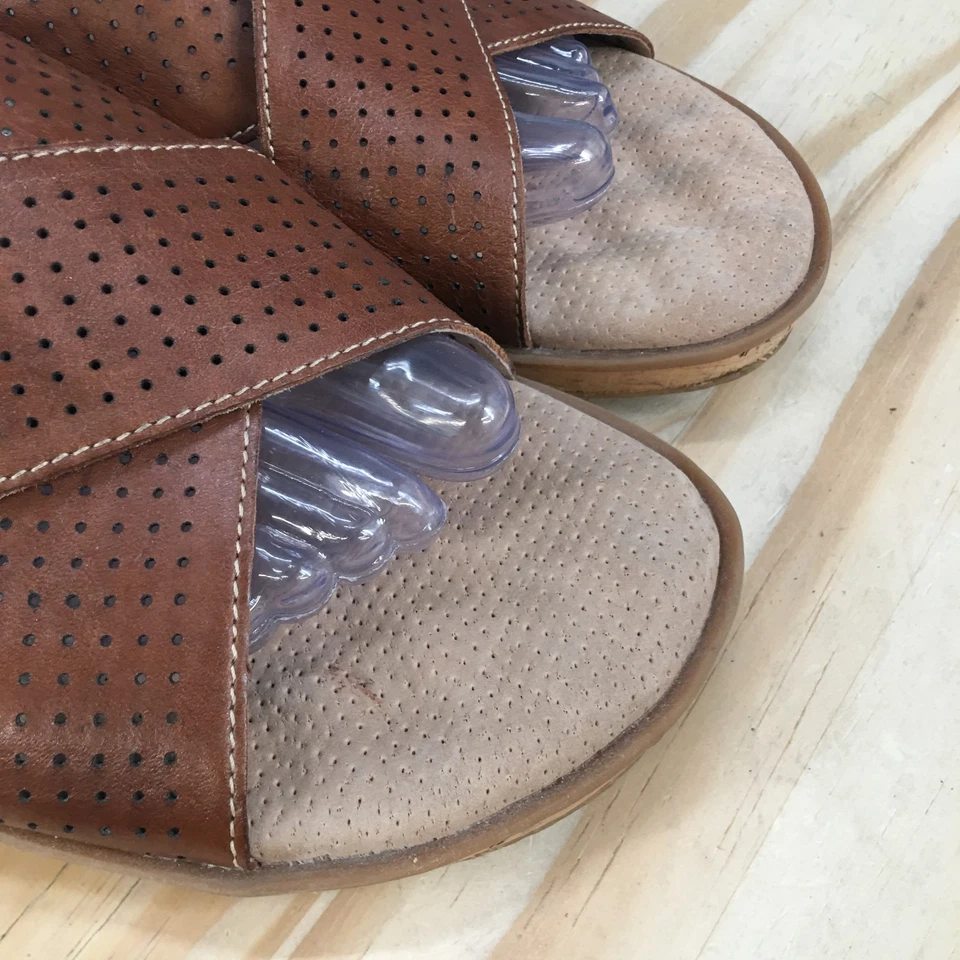 SoftWalk Sandals Womens 10.5W Slide Brown Leather Wedge Slip On Cross Strap - Image 3 of 4