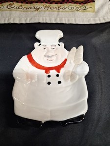 Happy Fat Chef Vintage Spoon Rest Ceramic Decor 7 Inch