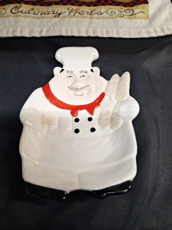 Happy Fat Chef Vintage Spoon Rest Ceramic Decor 7 Inch